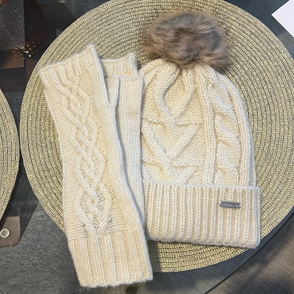 Steve Madden 2-Piece Pom Beanie and Glove Set
